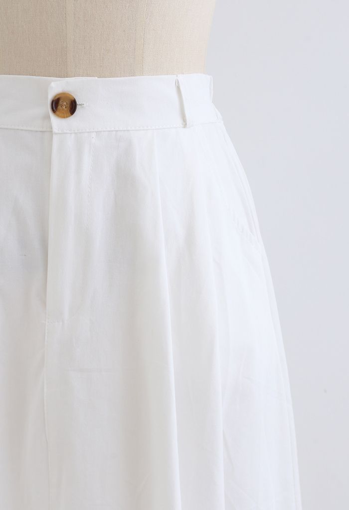 Slant Pockets A-Line Midi Skirt in White - Retro, Indie and Unique Fashion