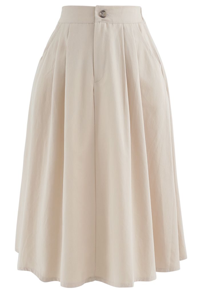 Slant Pockets A-Line Midi Skirt in Cream - Retro, Indie and Unique Fashion