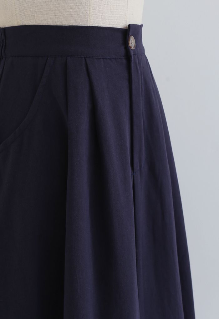 Slant Pockets A-Line Midi Skirt in Navy - Retro, Indie and Unique Fashion
