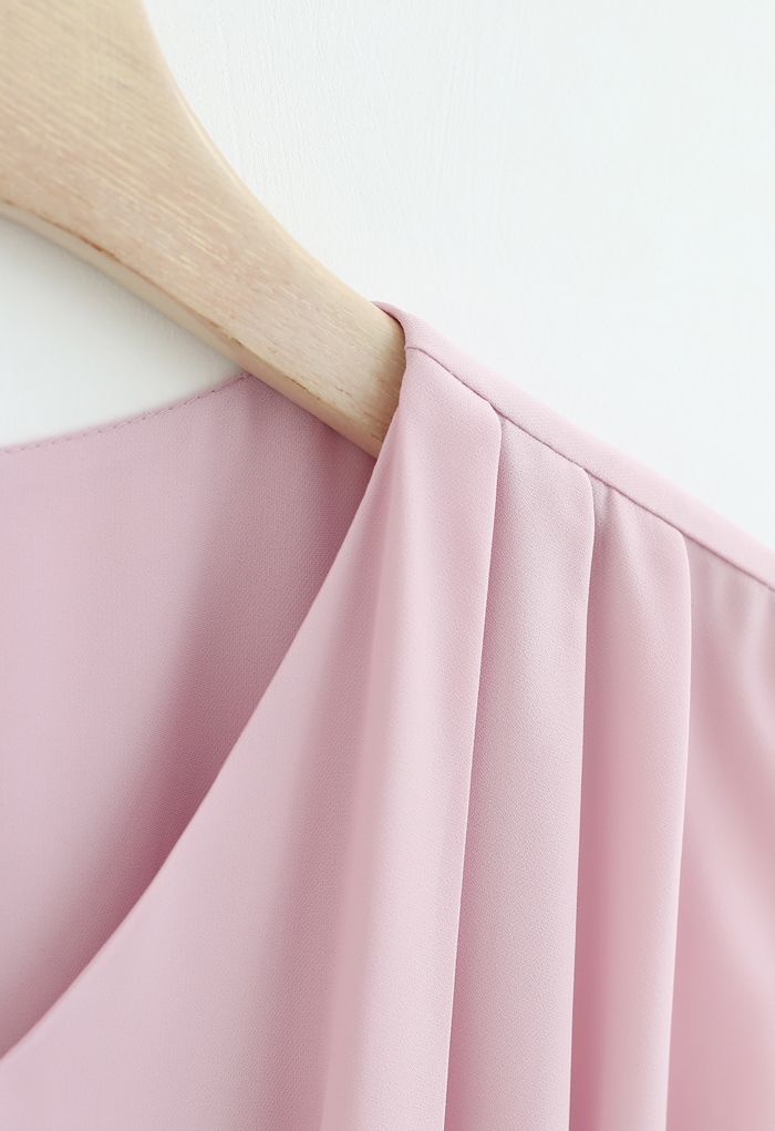 Sleeveless V-Neck Pleated Chiffon Top in Pink