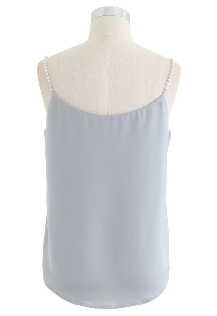 Pearl Straps Satin Cami Tank Top in Dusty Blue