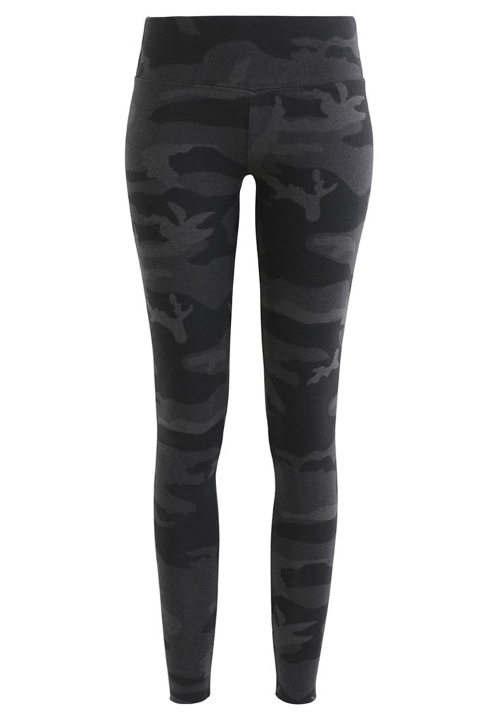 Camouflage High-Rise Fitted Ankle-Length Leggings in Smoke