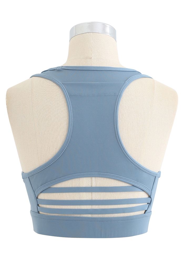 I-Shaped Back Pocket Mesh-Insert Low-Impact Sports Bra in Blue - Retro,  Indie and Unique Fashion
