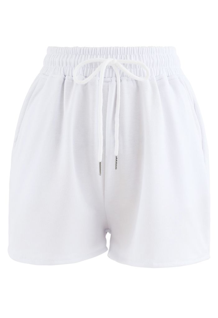 Drawstring Off-Shoulder Crop Top and Shorts Set in White - Retro, Indie ...