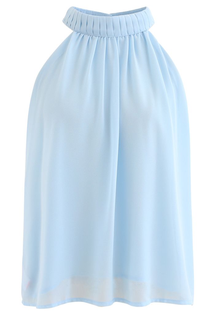 Pleats Embellished Halter Top in Blue - Retro, Indie and Unique Fashion