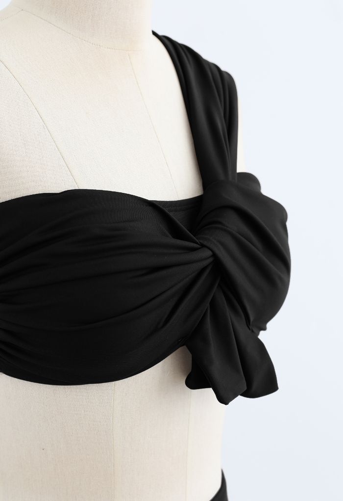 Sweet Knot One-Shoulder Bikini Set in Black
