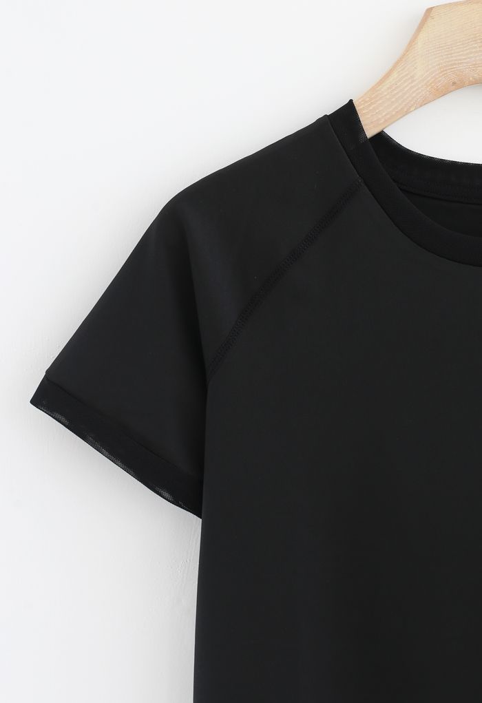 Crisscross Flap Mesh Inserted Lightweight T-Shirt in Black - Retro ...