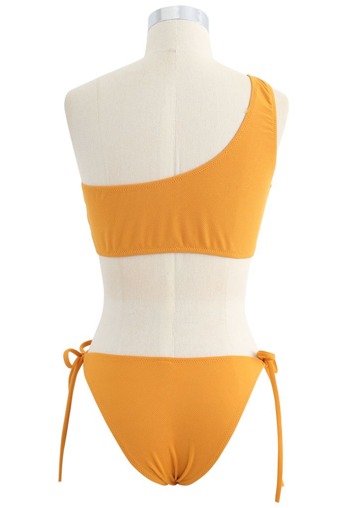 One-Shoulder Tie Side Low Rise Bikini Set in Mustard