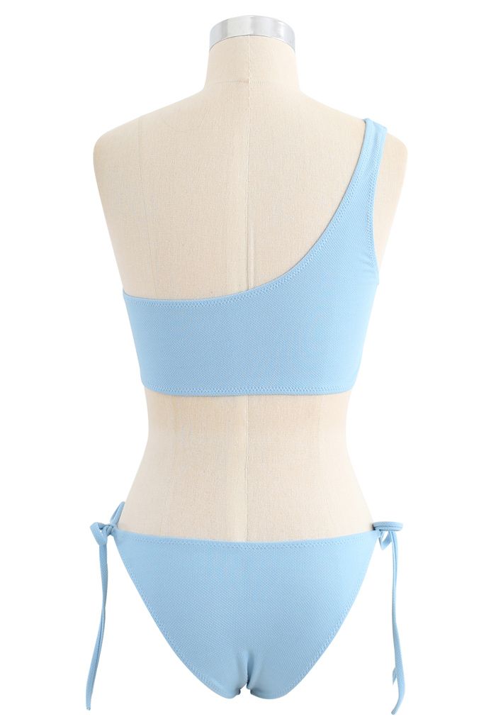 One-Shoulder Tie Side Low Rise Bikini Set in Blue