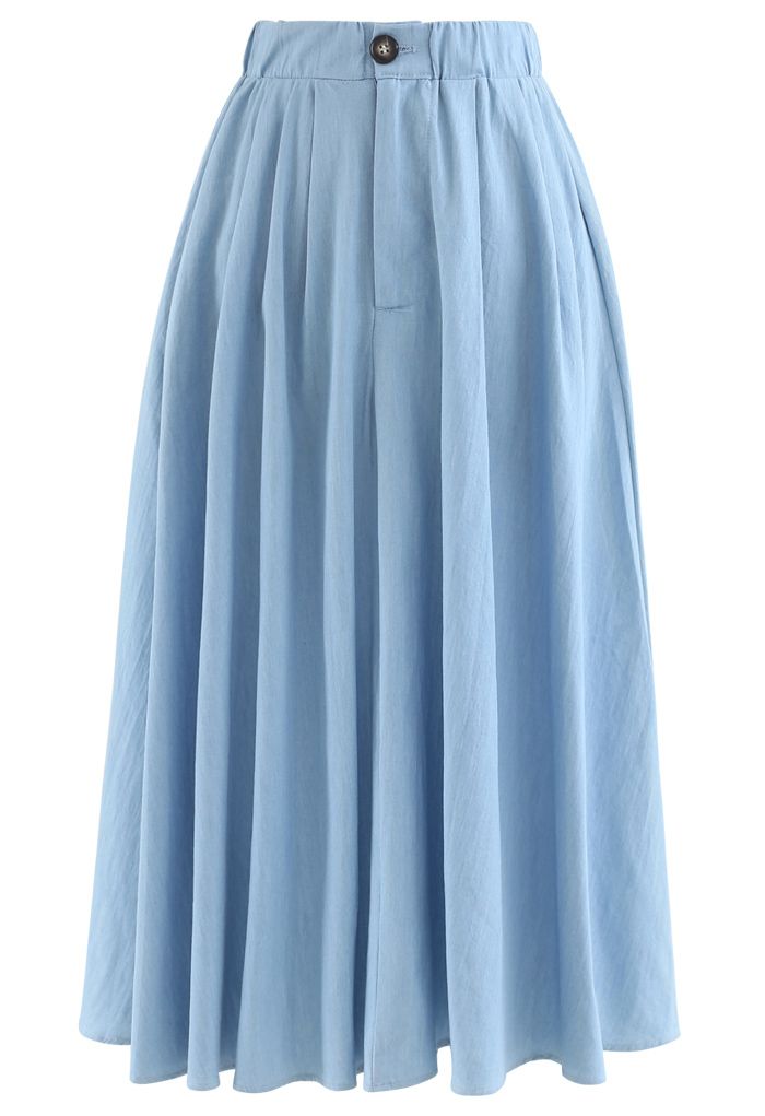 Daily Buttoned A-Line Midi Skirt in Blue - Retro, Indie and Unique Fashion