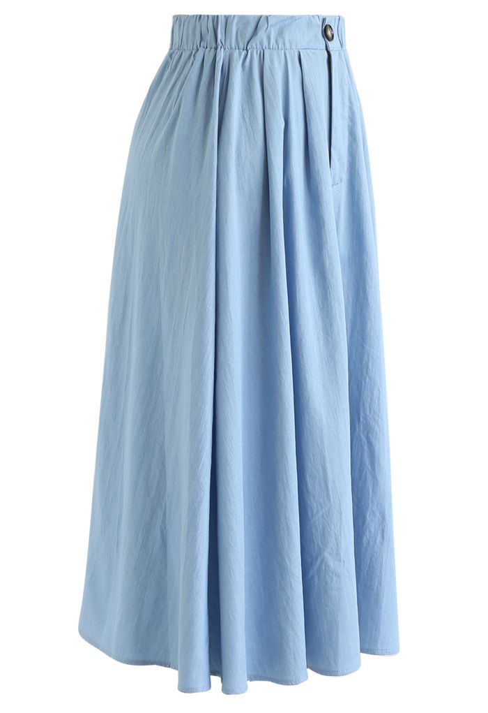 Daily Buttoned A-Line Midi Skirt in Blue - Retro, Indie and Unique Fashion