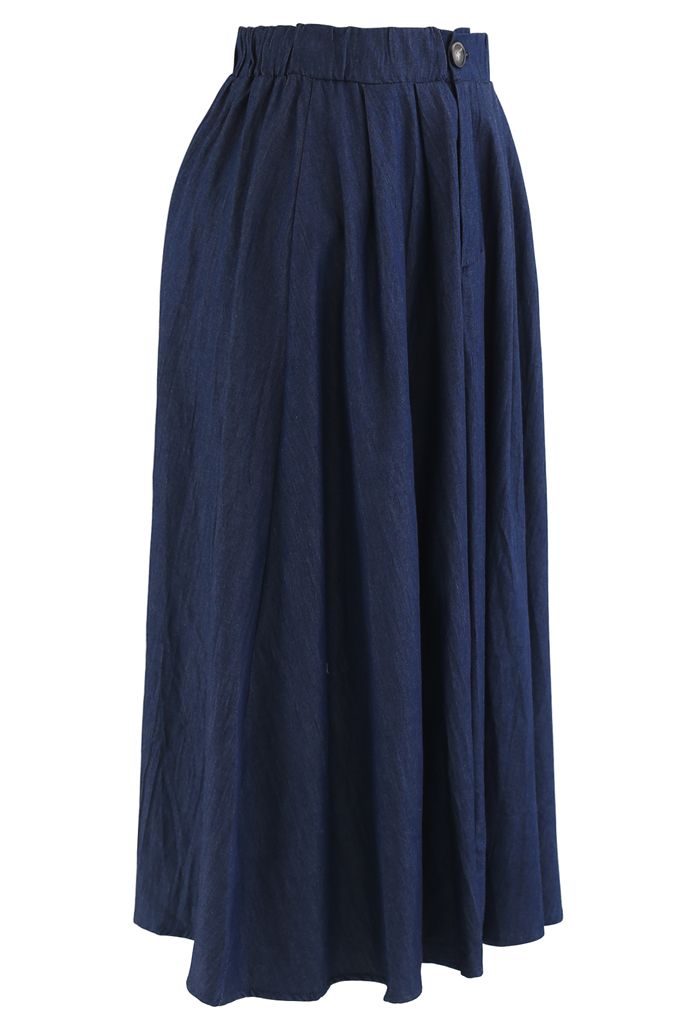 Daily Buttoned A-Line Midi Skirt in Navy - Retro, Indie and Unique Fashion