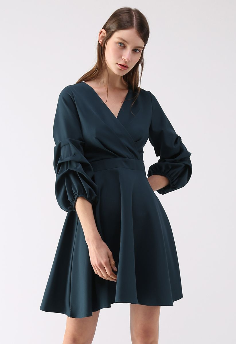 Dulcet Refinement Wrapped Dress in Dark Green - Retro, Indie and Unique ...