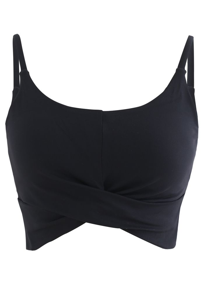 Crossover Ruched Low-Impact Sports Bra in Black - Retro, Indie and ...