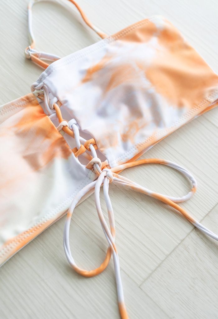 Lace-Up Front Tie-Dye High Waist Bikini Set