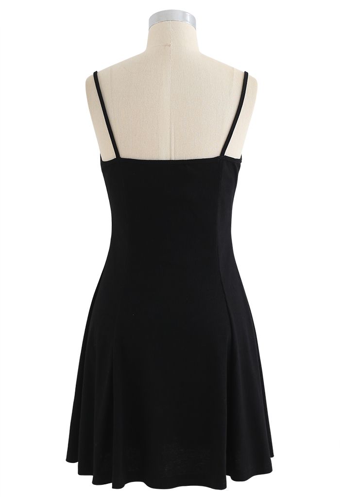Fit and Flare Ribbed Cami Skater Dress in Black - Retro, Indie and ...
