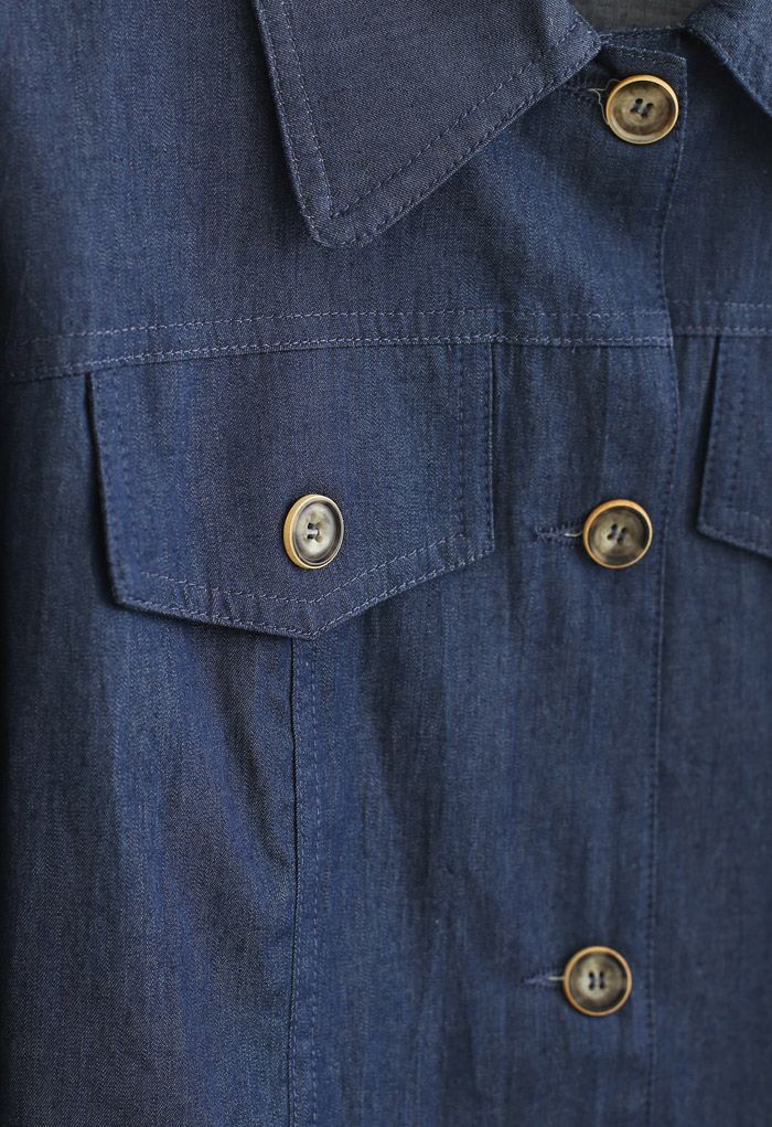 Buttoned Pleated Puff Sleeves Crop Denim Jacket in Navy - Retro, Indie ...