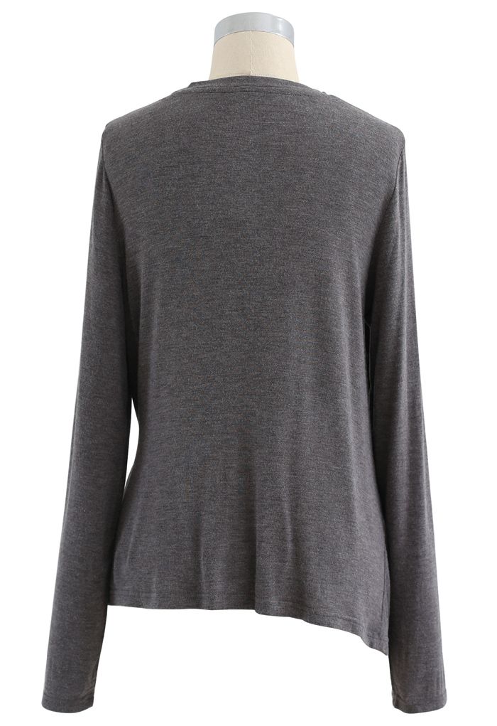 Side Button Sleeves Asymmetric Top in Smoke - Retro, Indie and Unique ...