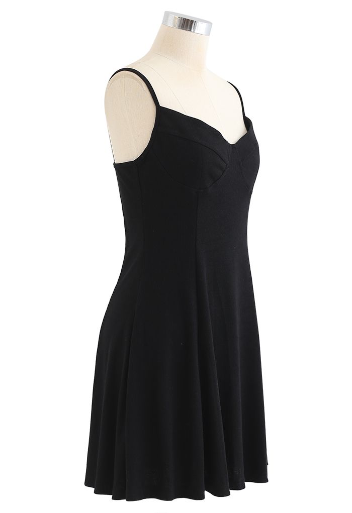 Fit and Flare Ribbed Cami Skater Dress in Black - Retro, Indie and ...