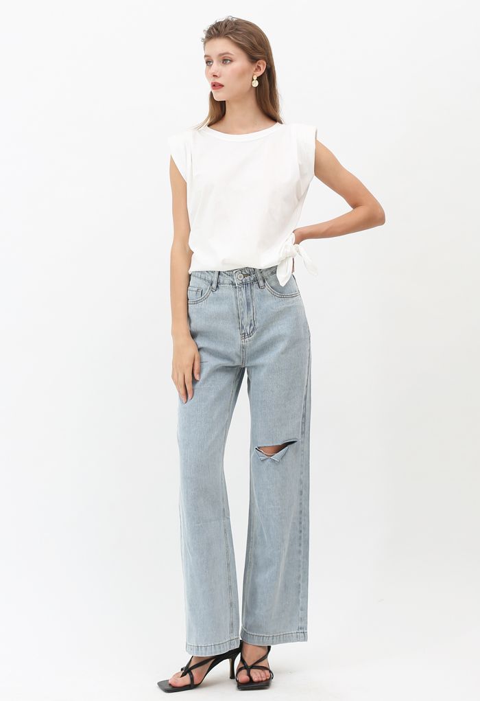 Pockets Wide-Leg Ripped Jeans - Retro, Indie and Unique Fashion