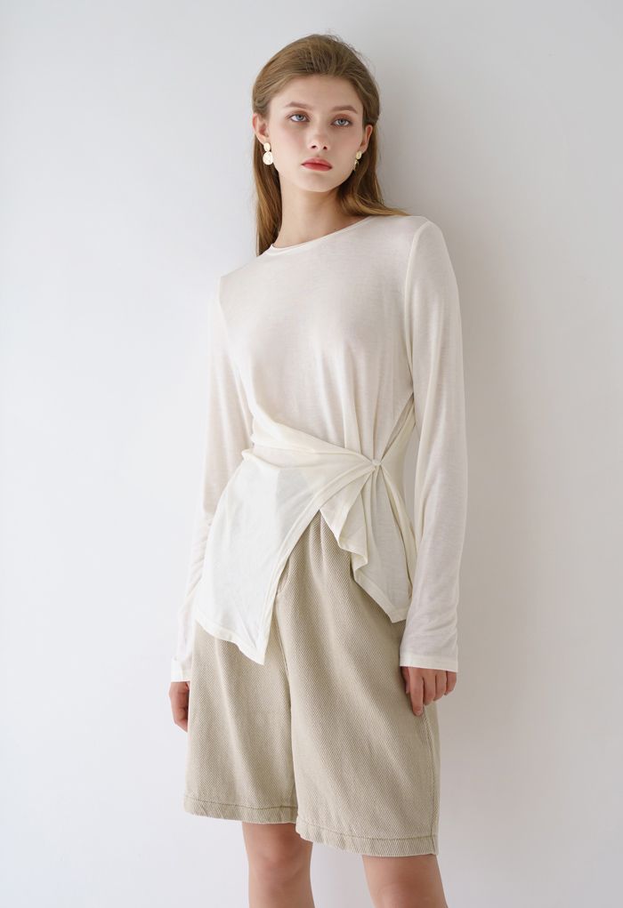 Side Button Sleeves Asymmetric Top in Ivory - Retro, Indie and Unique ...