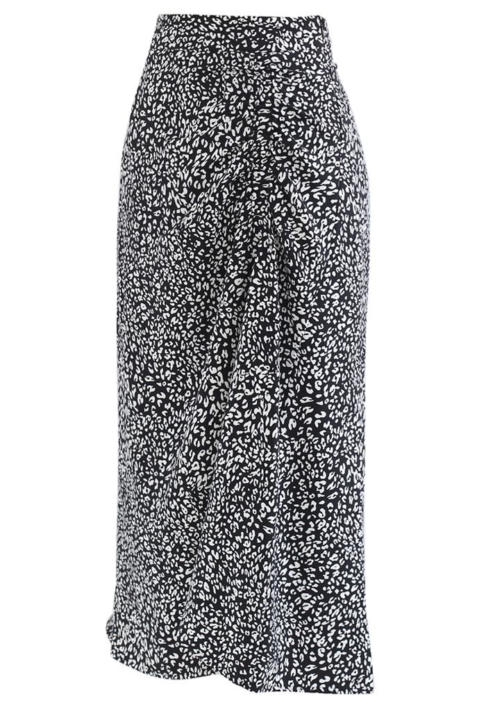Animal Print Side Ruched Midi Skirt in Black - Retro, Indie and Unique ...