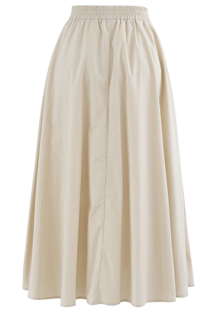 Ruffle Trim A-Line Cotton Midi Skirt in Cream - Retro, Indie and Unique ...