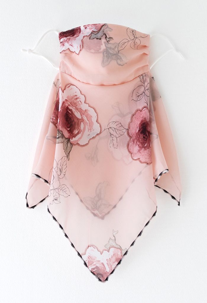 Floral Print Chiffon Sun Protection For The Face in Pink