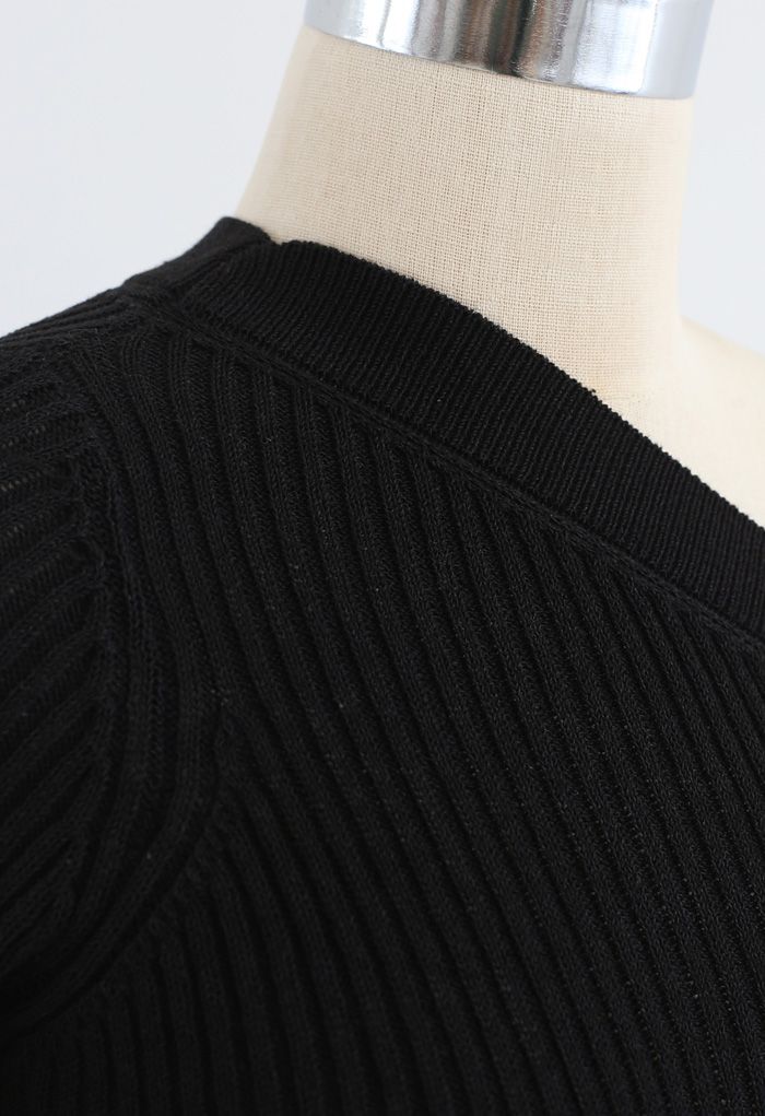 Fitted One Shoulder Ribbed Knit Top in Black - Retro, Indie and Unique ...