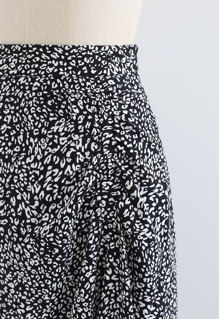 Animal Print Side Ruched Midi Skirt in Black - Retro, Indie and Unique ...
