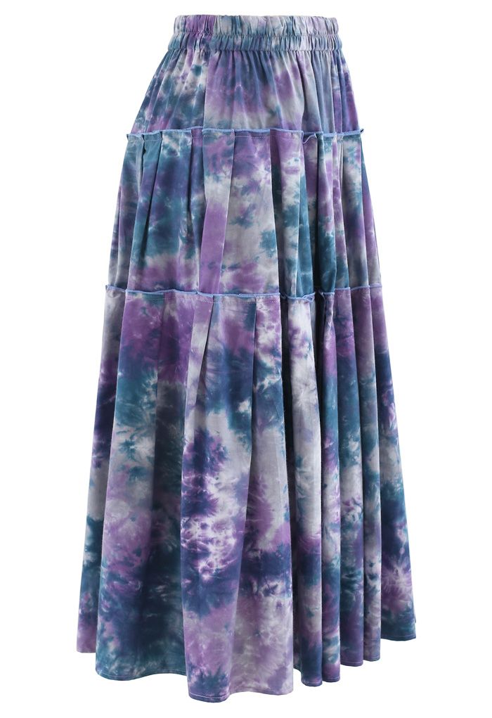 Tie-Dye Pleated Frill Midi Skirt in Purple - Retro, Indie and Unique ...