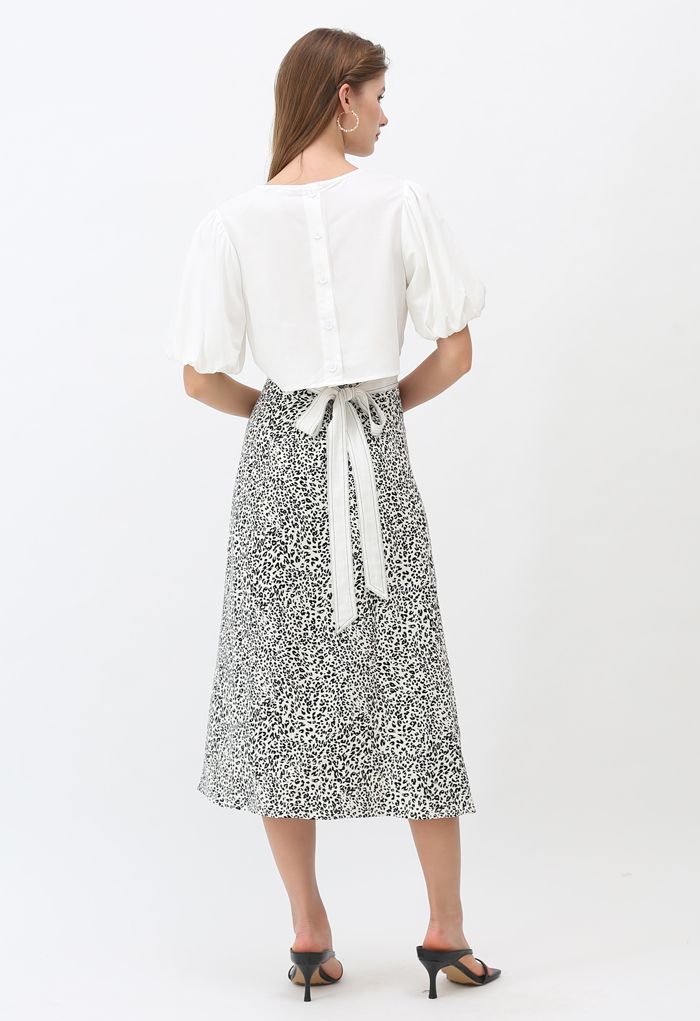 Animal Print Side Ruched Midi Skirt in Ivory - Retro, Indie and Unique ...