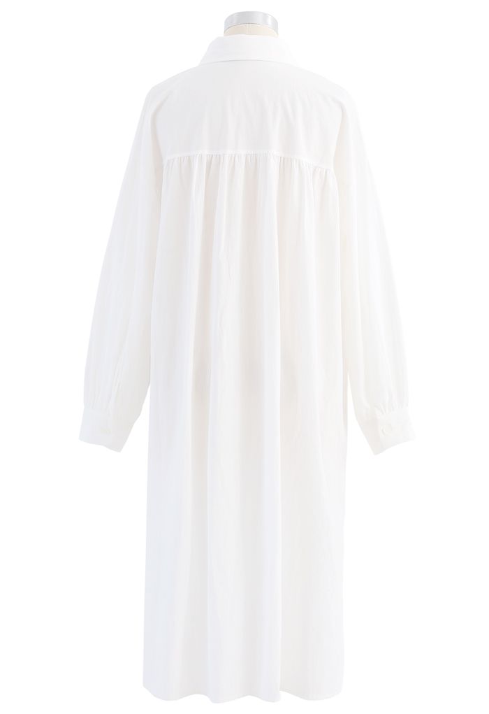 Asymmetric Split Hem Button Down Shirt Dress in White