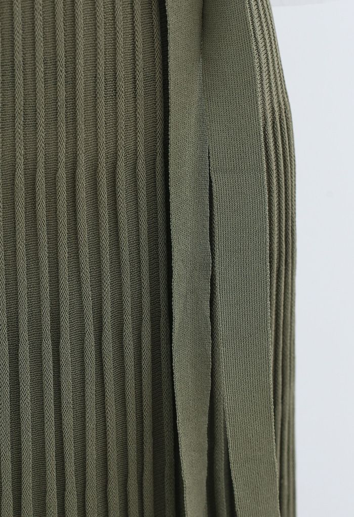 Mock Neck Fringed Hem Ribbed Knit Midi Dress in Army Green - Retro ...