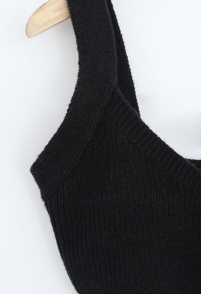 V-Neck Crop Knit Tank Top in Black - Retro, Indie and Unique Fashion