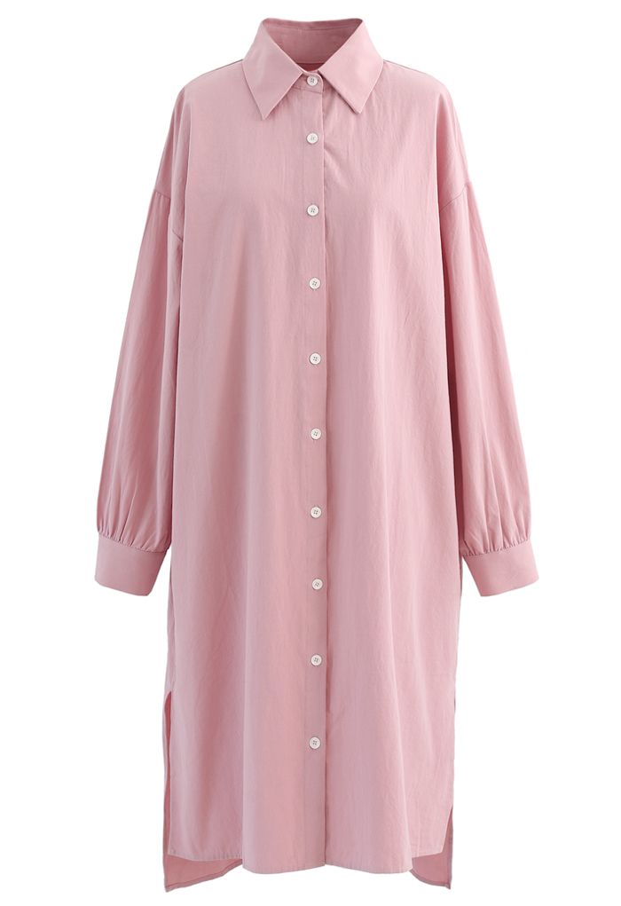 pink button down shirt dress