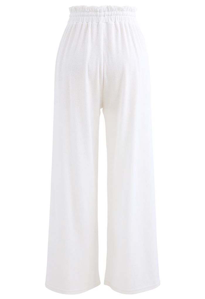 Drawstring Paper-Bag Waist Ribbed Yoga Pants in White - Retro, Indie ...