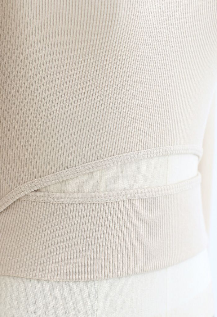 Hollow-Out Waist Sleeves Crop Top in Sand - Retro, Indie and Unique Fashion