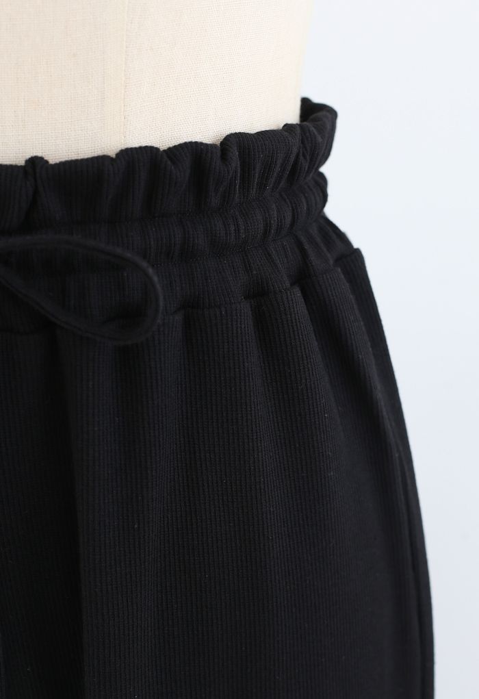 Drawstring Paper-Bag Waist Ribbed Yoga Pants in Black - Retro, Indie ...