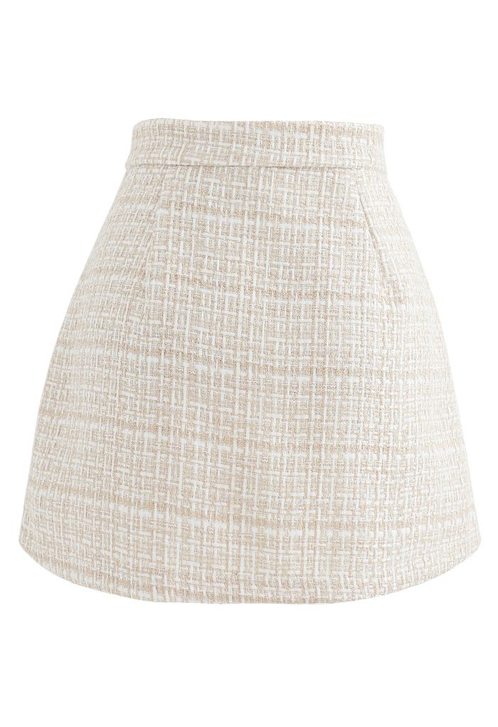 Tweed Asymmetric Mini Skirt in Light Yellow - Retro, Indie and Unique ...