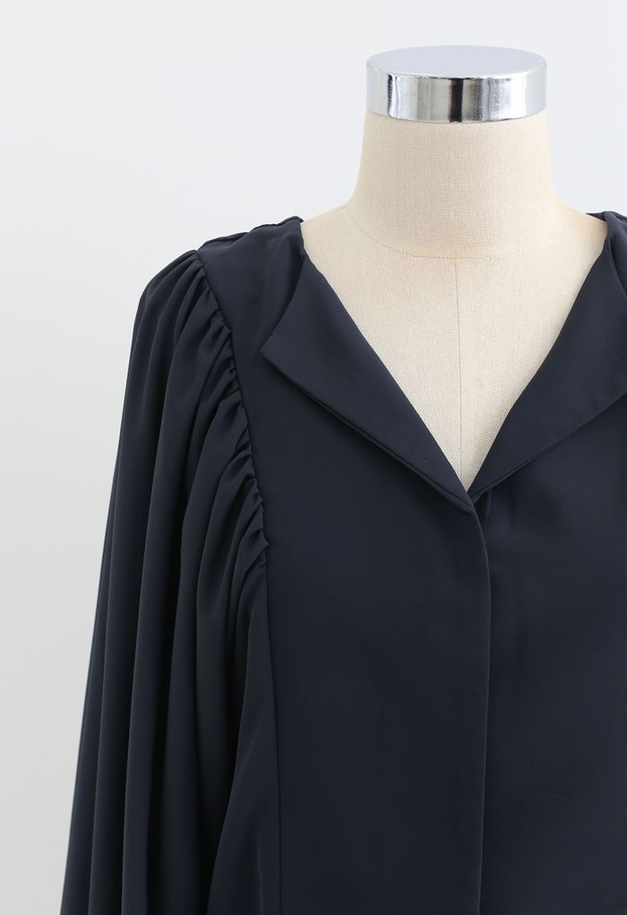 Batwing Puff Sleeves Crop Shirt in Navy - Retro, Indie and Unique Fashion