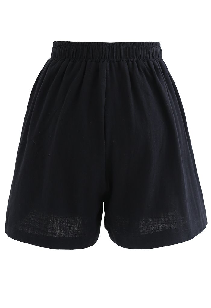 Pintuck Front Pockets Cotton Shorts in Black - Retro, Indie and Unique ...