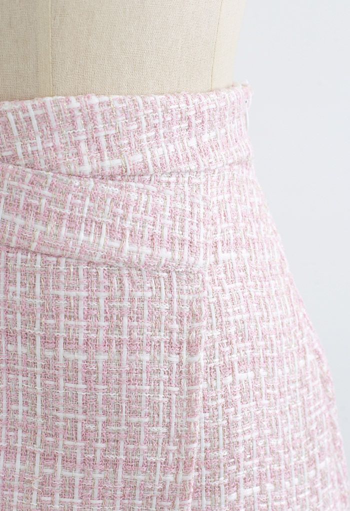 Tweed Asymmetric Mini Skirt in Pink - Retro, Indie and Unique Fashion