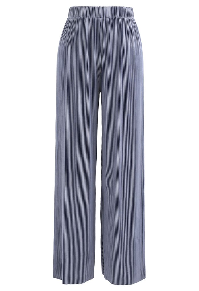 Contrasted High-Waisted Ribbed Pants in Dusty Blue - Retro, Indie and ...
