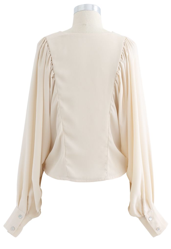 Batwing Puff Sleeves Crop Shirt in Cream - Retro, Indie and Unique Fashion