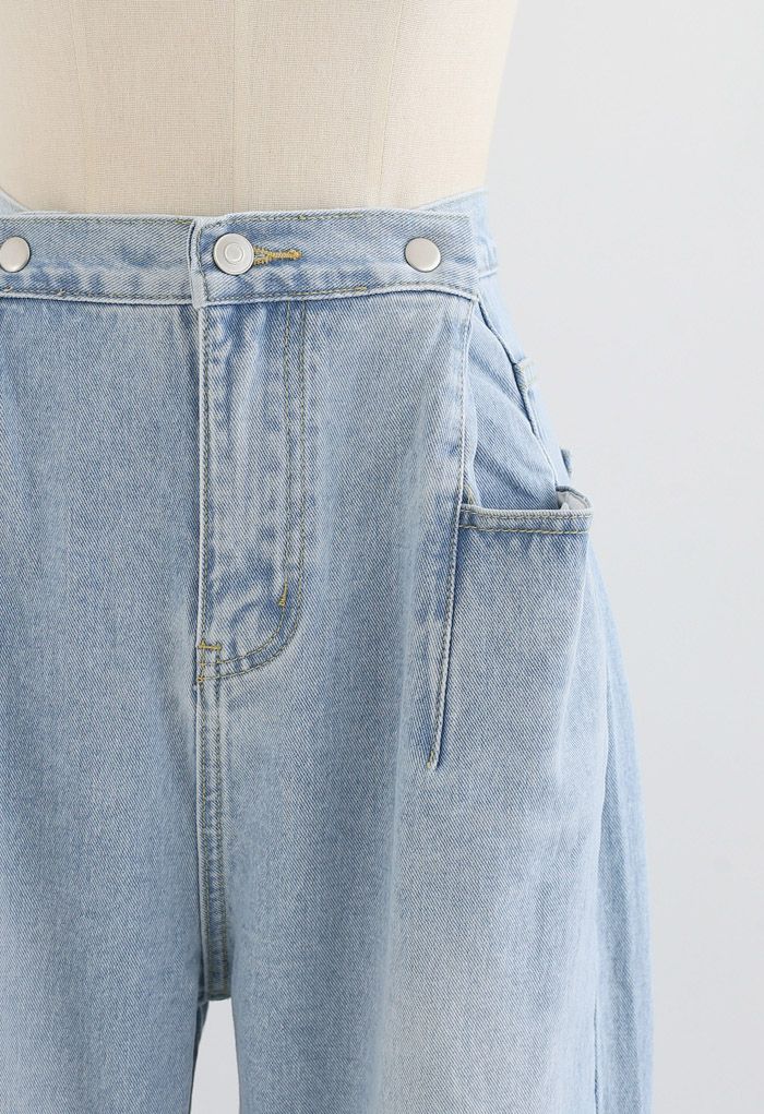 Patched Pockets High-Waisted Wide-Leg Jeans