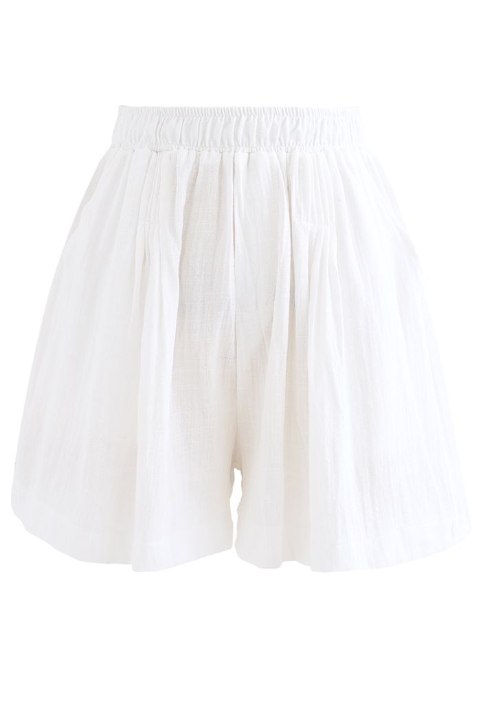 Pintuck Front Pockets Cotton Shorts in White - Retro, Indie and Unique ...