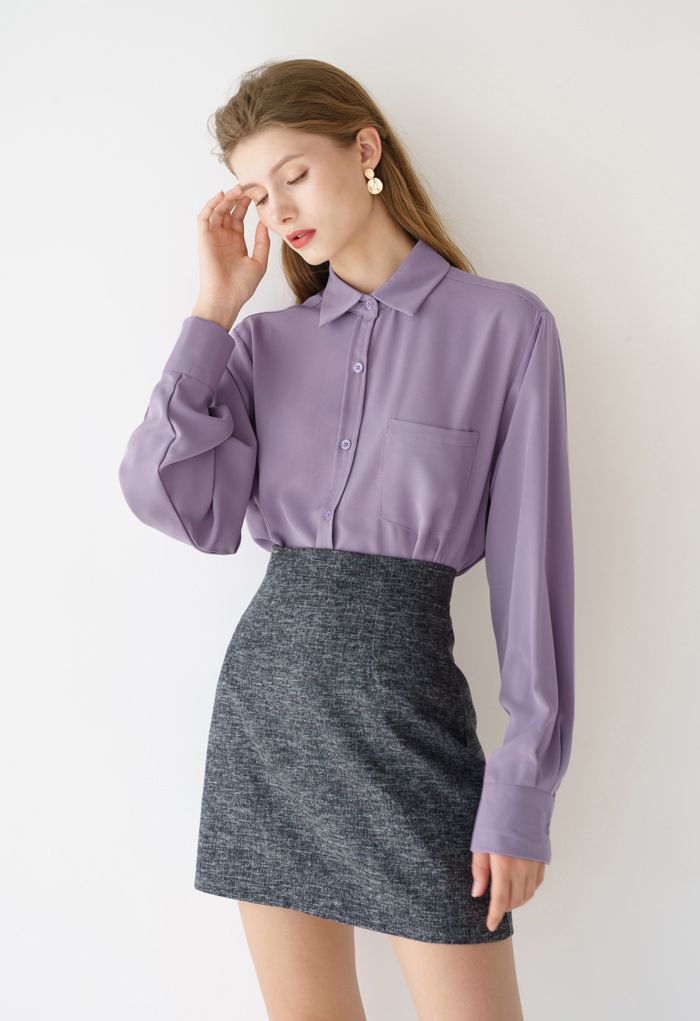 Basic Softness Hi-Lo Shirt in Purple - Retro, Indie and Unique Fashion
