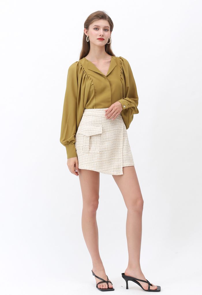 Tweed Asymmetric Mini Skirt in Light Yellow - Retro, Indie and Unique ...