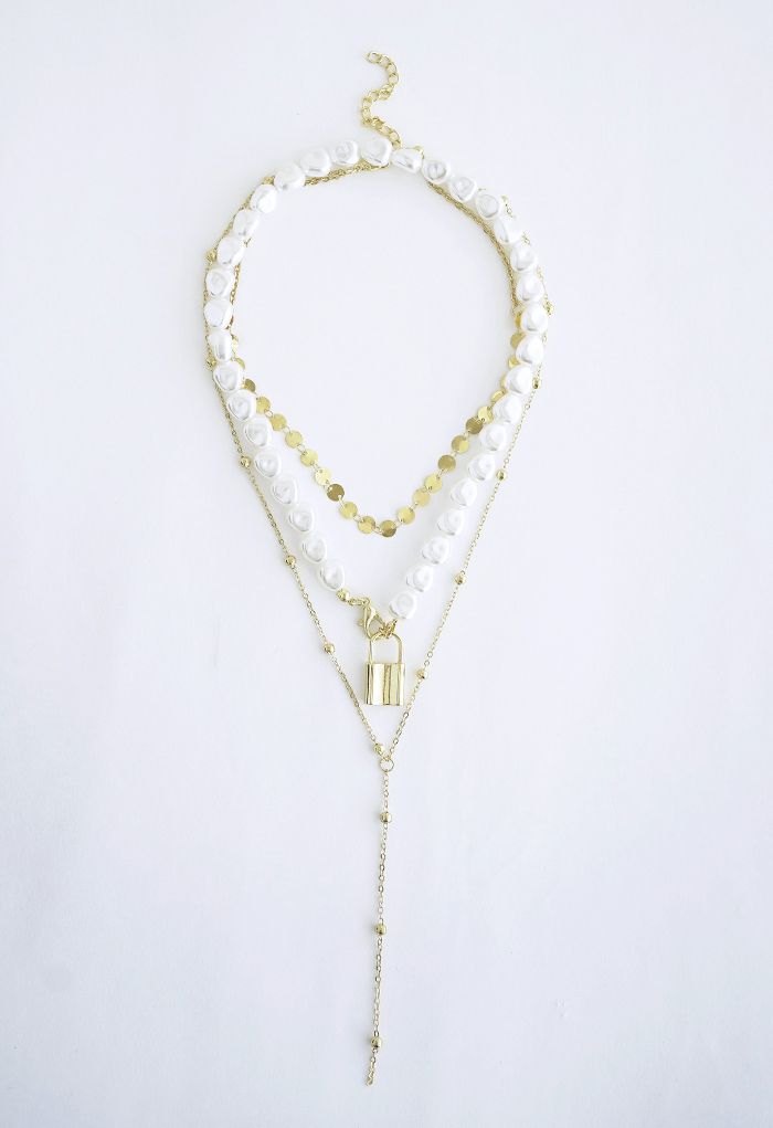 Multi-Layered Coin Pearl Gold Necklace 